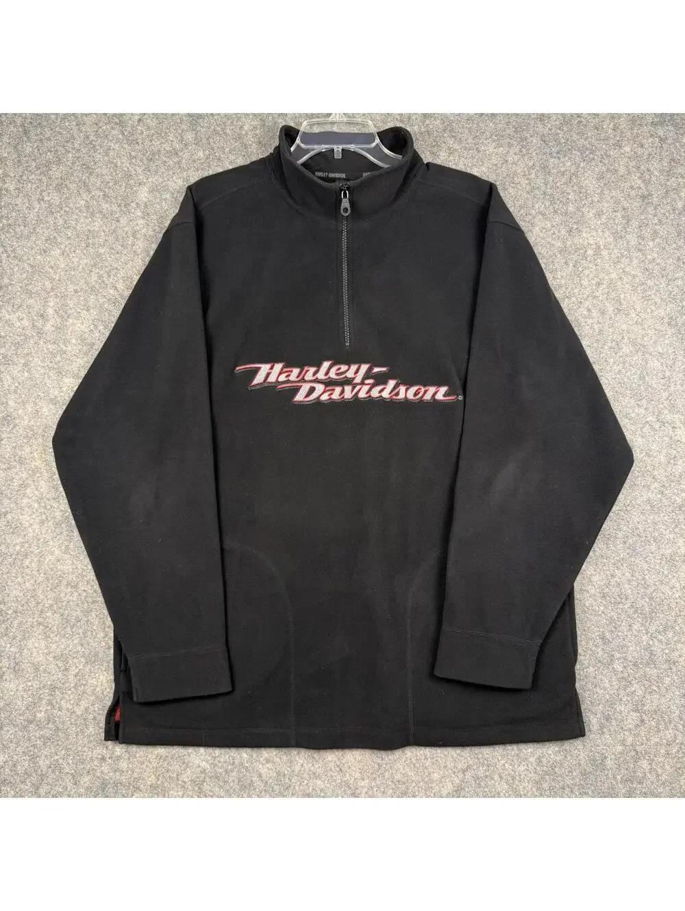 Harley Davidson Men’s 1/4 Zip Fleece Pullover Black Sewn Graphics Large 638